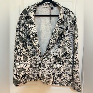 Love By Design 2X Graffiti Blazer Black White Street Art Print Stretch Plus